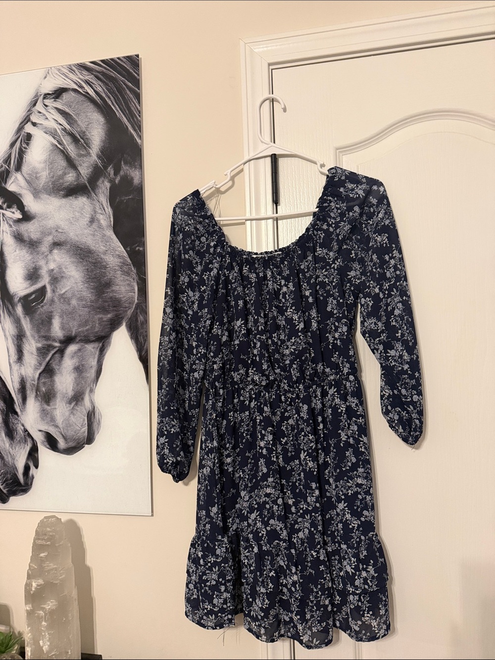 Wallflower Navy Blue Floral Long Sleeve Dress